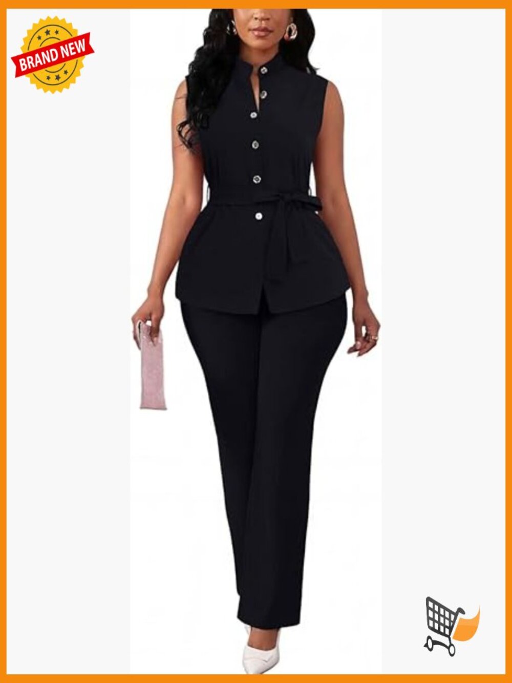 Women's 2 Piece Business Suit Set Sleeveless Blazer Flare Pants Dressy Pantsuit
